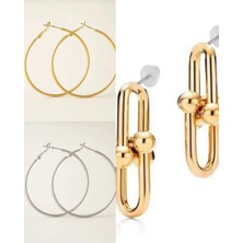 İlraysa 3’lü Kombin Set: Klipsli Gold ve Gümüş Renk Büyük Halka | Tiffany Küpe | Trend Aksesuarlar