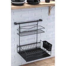 Geseus Home Metal Borulu Askılı Bulaşıklık Tabaklık Mat Siyah Mutfak için Pratik Çözüm KB013S