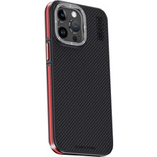 Metemix Joko Iphone 15 Pro Kılıf Aramid 600D Kevlar Karbon Fiber Magsafe Kapak - Kırmızı