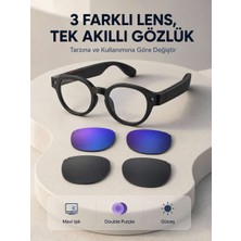 Siyah Akıllı Kamera Gözlüğü Fotoğraf Video Çekimli Yapay Zeka Destekli Bluetooth Çoklu Dil Çeviri 3 Lensli