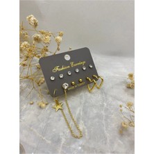 Lux Bijüteri Çoklu, Kalpli ve Zincirli Kıkırdak Gold Küpe