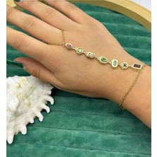 İlraysa Gold Renkli ve Taşlı Ince Zincir Şahmeran