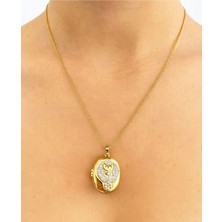 İlraysa Kadın Çelik Oval Açılabilir Anka Kuşu Taşlı Locket Kolye – Gold Renk Zarif Tasarım