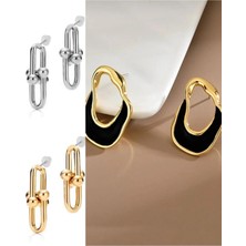 İlraysa 3’lü Kombin Set: Gold ve Gümüş Renk Tiffany Küpe | Asimetrik Küpe | Trend Aksesuarlar
