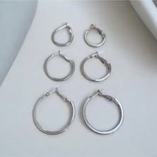 İlraysa Silver Kare 3 Boy Çift 6'lı Halka Küpe Seti