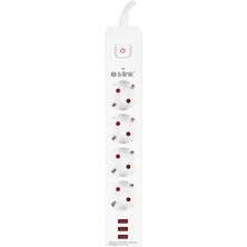 Nevamel® S-Lınk SPG403U 4 Soket Akım Korumalı Priz 3xusb 5V 2.4A 1.5mt %100 Bakır 1.5mm Kablo 750 Joule (BEYAZ)(1923)