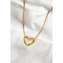 Kalp Figürlü Gold Çelik Kolye