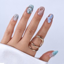 Takma Takma Mavi Nail Art Kısa Oval 10'lu Tekrar Kullanılabilir El Yapımı Protez Takma Tırnak EKOV-3547 Mavi-S