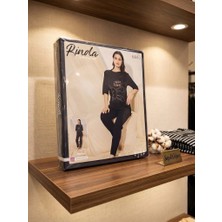 Serpil Giyim Rinda Homewear 6840 Siyah Tavşan Baskılı Kadın Uzun Pijama Takımı Standart