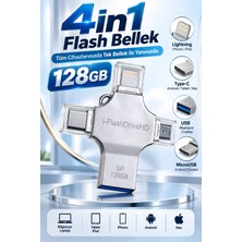 Grandor 4in1 128GB Flash Bellek USB Type-C Lightning Microusb Çoklu Girişli Taşınabilir USB Bellek