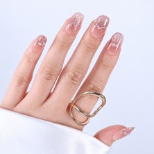 Takma Takma Nude Nail Art Kısa Oval 10'lu Tekrar Kullanılabilir El Yapımı Protez Takma Tırnak EKOV-3551 -S