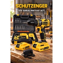 SCHUTZENGER Çift Akülü Şarjlı Matkap Vidalama Makinesi Bakır Sargı Metal Şanzıman Prox Sarı