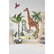 Msticker Safari Tropikal Hayvanlar ve Ağaçlar Çocuk Bebek Odası Duvar Sticker