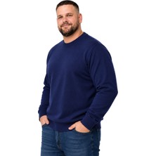 Battal Moda Erkek Büyük Beden Açık Lacivert Bisiklet Yaka Kazak Xl-2xl-3xl-4xl