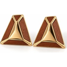 Gamze Ünlü Geometrik Üçgen Tasarım 3 cm Kahve-Gold Kadın Küpe