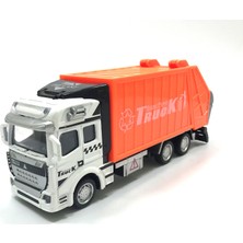 Mega Oyuncak Yeşil City Çöp Kamyonu Çek Bırak 20 cm Turuncu Renkli Metal ve Plastik Model