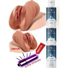 Aşkın Deposu Deromeya Health- 700 gr Çift Girişli Anal ve Vajinal Masturbatör   Süper Esmer Gerçek Detaylara Sahip Suni Vajna 10 Mod Titreşim 3*50 ML Jel Hediyeli