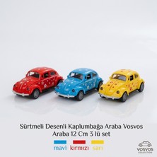 Alpmodel Sürtmeli Desenli Kaplumbağa Araba Vosvos Araba 12 cm 3\'lü Set Mavi Kırmızı Sarı