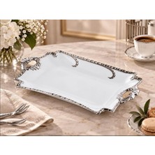 Roykıng Camelıa Gümüş Dikdörtgen Kulplu Sunum Tabağı 40X21