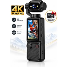 Prepare 4K Ultra Hd Aksiyon Kamerası 180° Dönen Lens Spor Seyahat Vlog ve Günlük Kullanım Kamerası