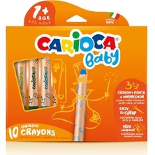 Carioca 3 In 1 Jumbo Bebek Ahşap Gövdeli Boya Kalemi 10'lu (Kalemtraş Hediyeli) (Kuru Boya, Sulu Boya ve Pastel Boya Bir Arada) 1 Yaş+