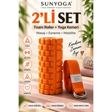 SUNYOGA Foam Roller ve Yoga Kemeri Seti Orta Sert EVA Masaj Rulosu 33x14 cm 200 cm Pamuk Kemer