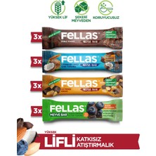 Fellas Meyve Bar Karma Kutu - 12 Adet (4 Çeşit) Yüksek Lifli Vegan Atıştırmalık Koruyucu İçermez