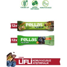 Fellas Meyve Bar 40 g Süper İkili Kutu - 24 Adet Antep Fıstıklı x 12 Yaban Mersinli x 12 Yüksek Lifli