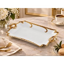 Roy King Roykıng Camelıa Altın Dikdörtgen Kulplu Sunum Tabağı 40X21