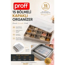 proff Kapaklı 15 Bölmeli Takı Makyaj Çekmece Içi Düzenleyici Kozmetik Aksesuar Organizer 23 cm x 30,5 cm