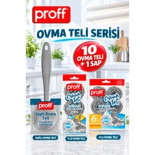proff Saplı Ovma Teli Seti - 10 Adet Inox Bulaşık Teli ve 1 Adet Tutma Sapı