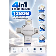 Akıllı Bayi 128GB 4in1 Flash Bellek Usb-A Type-C Lightning Microusb Telefon Tablet Bilgisayar Uyumlu