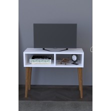 Remaks Beyaz Retro TV Sehpası Ünitesi Modern Tasarım 72 cm Genişlik 60 cm Yükseklik Suntalam Malzeme