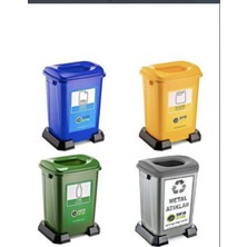 Bahometr 4 Lü Geri Dönüşüm Kutusu Kağıt Atık Plastik Atık Cam ve Sıfır Atık Kutuları 50 Lt Sarı/kırmızı/yeşil/gri - GRDNSM-111