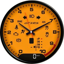 Belirtilmemiş Porsche GT3RS Model Araba Kadranı Tasarım Duvar Saati Turuncu Yuvarlak Plastik 28 x 28 cm