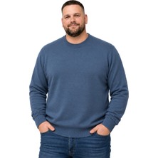 Battal Moda Erkek Büyük Beden Indigo Bisiklet Yaka Kazak Xl-2xl-3xl-4xl