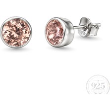 Servi 925 Ayar Gümüş Rose Glow 4 mm Pembe Zirkon Taşlı Tektaş  Küpe