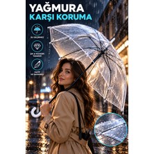 Seburam Collection Şeffaf Şemsiye Saydam Yağmur Şemsiyesi Çocuk ve Yetişkin 8 Telli Fiberglass Dayanıklı Şeffaf Pvc Büyük Boy 90 cm