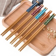 Store 5 Çift Doğal Bambu Chopstick Seti | Çiçek Desenli Uzak Doğu Yemek Çubuğu | Sushi, Noodle ve Ramen Için Yeniden Kullanılabilir Ekolojik Çubuklar