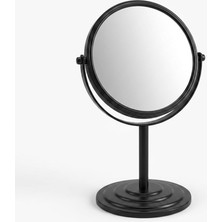 Store Ayaklı Çift Taraflı Makyaj Aynası, Normal ve Büyüteçli Yüzey, 360° Döner Masa Üstü Bakım ve Tıraş Aynası, Metal Gövde, 19 Cm, Siyah