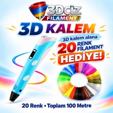 3D Kalem 3D Çiz Pen Yazıcı Kalem Mavi -  100 Metre Filament Hediyeli (20X5)