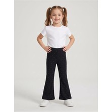 Deniva Kids Siyah Taş Baskılı Fitilli Yüksek Bel Ispanyol Paça Geniş Kesim Pantolon