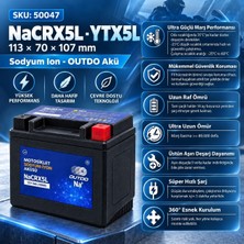 Outdo 12V 5AMPER (10HR) Alçak Sodyum Ion Motosiklet Aküsü (Ebatlar: 113*70*107MM)