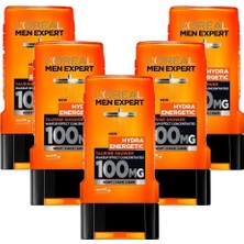 L'Oréal Paris Men Expert Hydra Energetic Taurin Içeren 300 ml 5'li Set Odunsu Ferah Koku ile Enerji Verici Duş Jeli