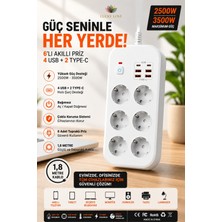 Lucky Love 6'lı Topraklı Grup Priz 4 USB 2 Type-C Hızlı Şarj 1.8 Metre Kablo Aşırı Yük Korumalı