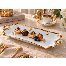 Roykıng Camelıa Altın Dikdörtgen Kulplu Sunum Tabağı 44X19 cm