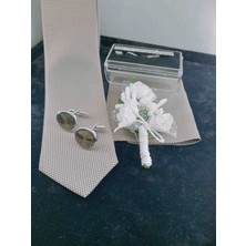 DMT 4 Lü Set Kıravat+ Mendil- Kol Düğmesi-Yaka Çiçeği-Kıravat Iğnesi