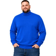 Battal Moda Erkek Büyük Beden Saks Mavisi Tam Balıkçı Yaka Kazak Xl-2xl-3xl-4xl
