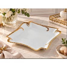 Roykıng  Camelıa Altın Kare Sunum Tabağı 28 cm
