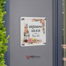 Dijidepo Kişiye Özel Isim Yazılı Pleksi Kapı Levhası - Çiçekli Şeffaf Akrilik Ev Daire Villa Numarası Tabela